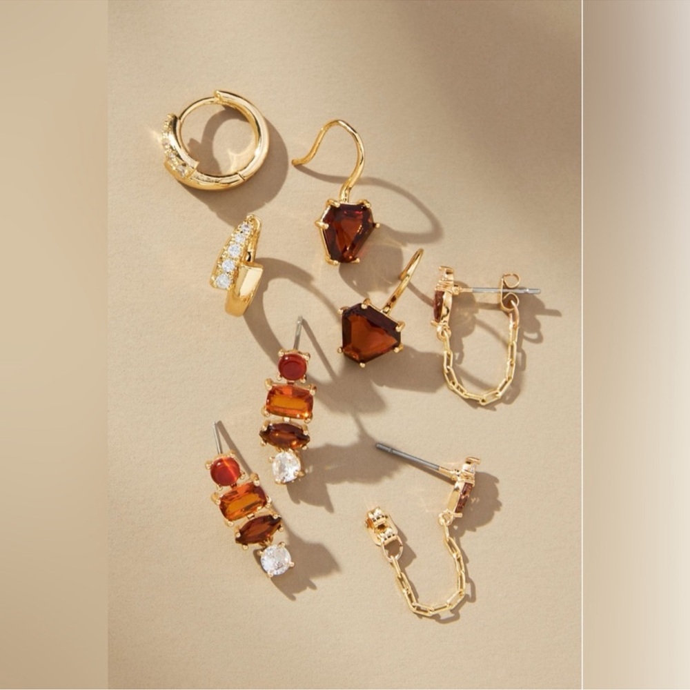 Anthropologie Garnet and Gold Earring Set - Picture 4 of 14